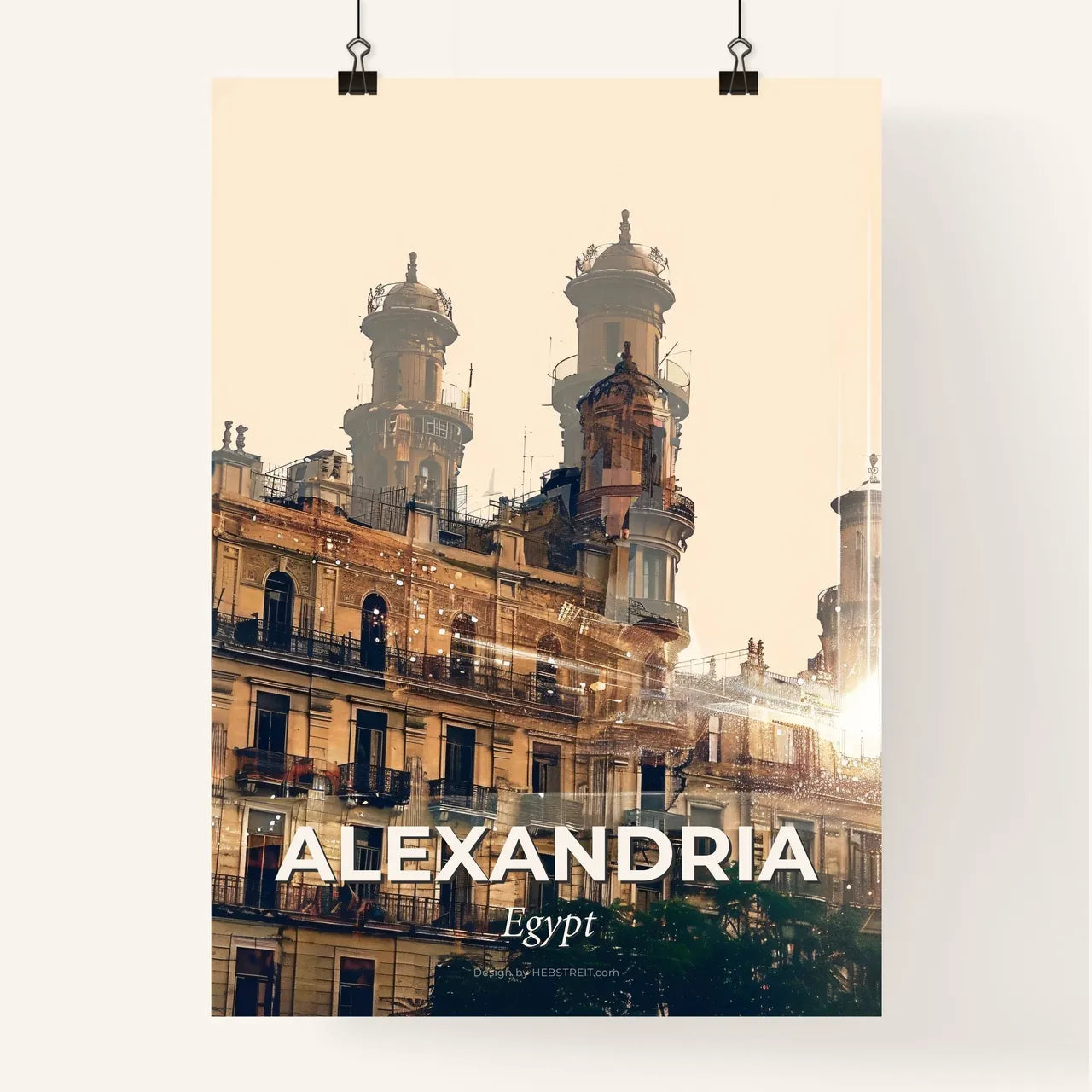 Alexandria Skyline Double Exposure Art Poster