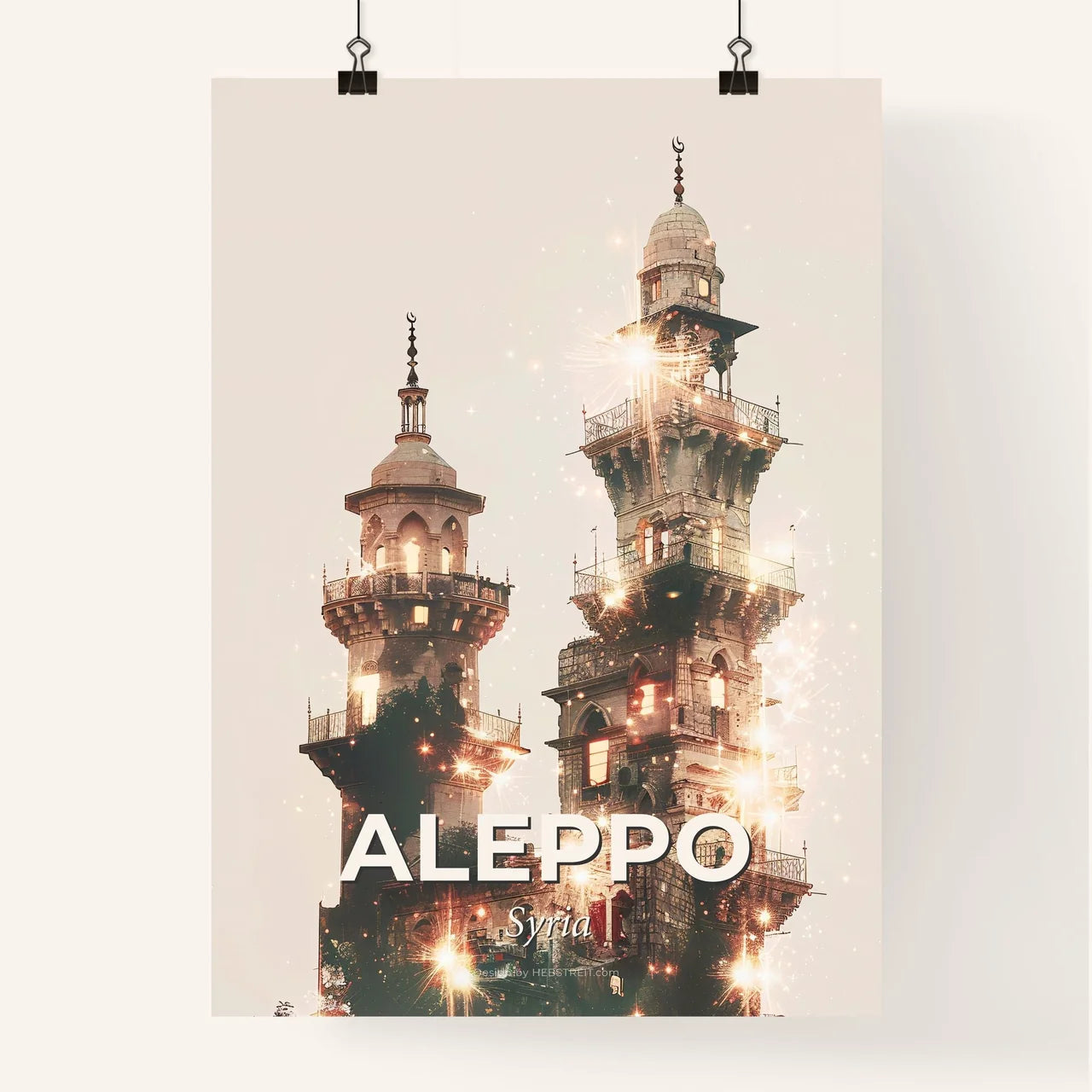 Aleppo Skyline Night Composite Modern Art Print Poster