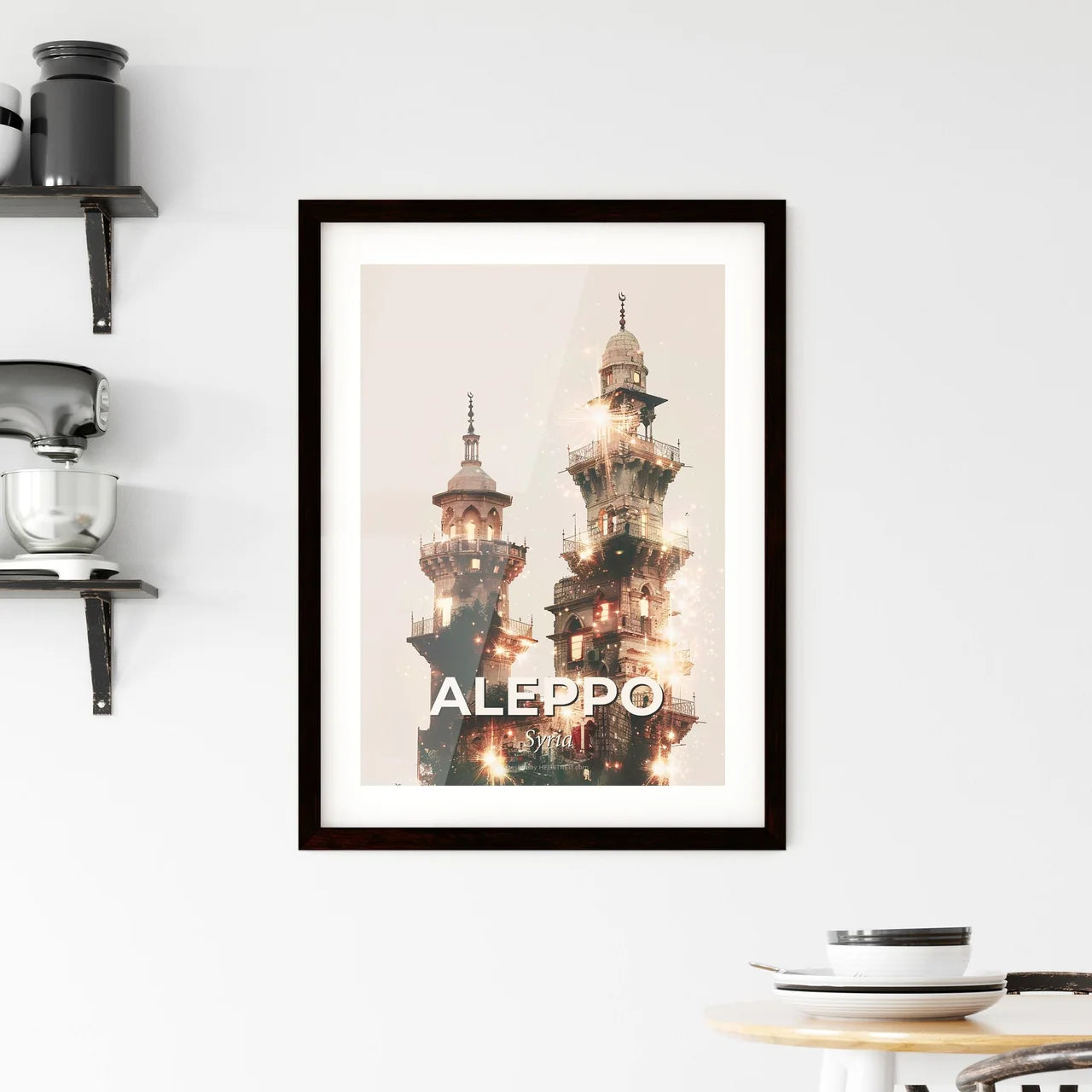 Aleppo Skyline Night Composite Modern Art Print Framed Print