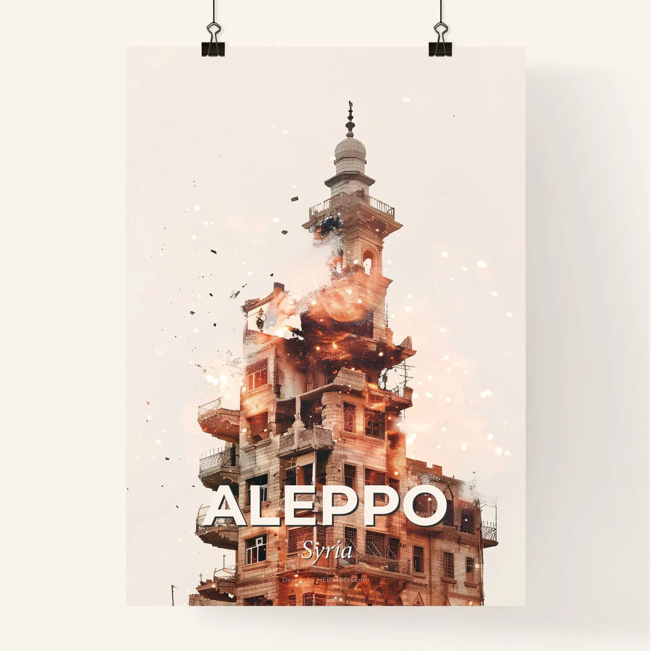 Aleppo City Skyline Double Exposure Art Poster