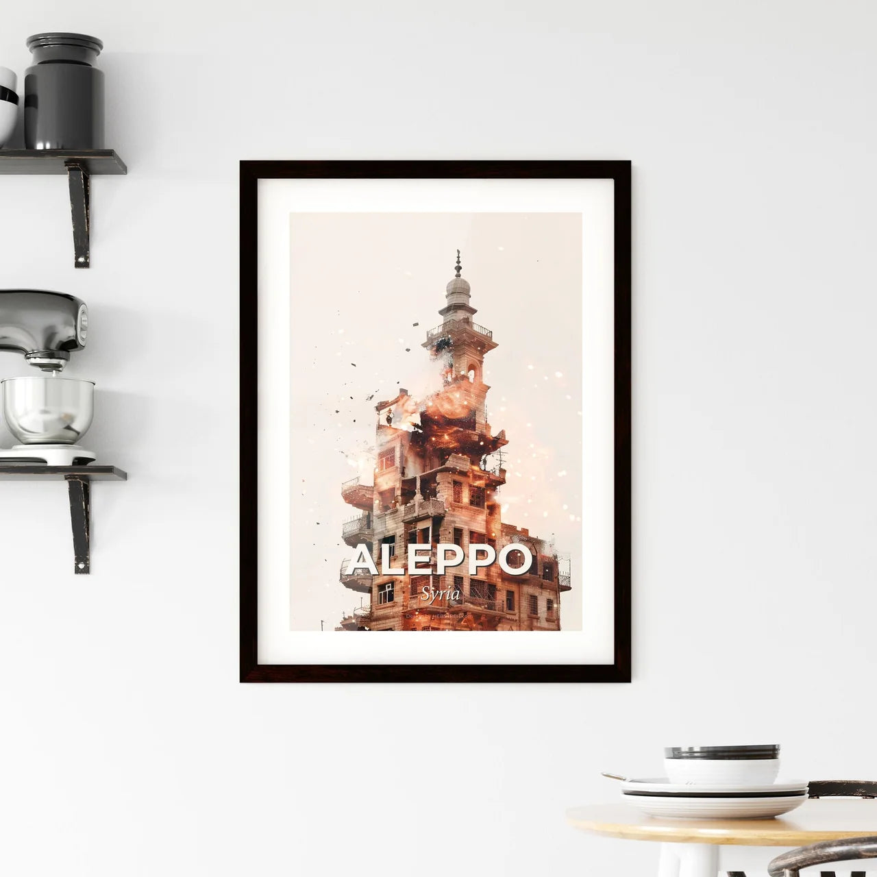 Aleppo City Skyline Double Exposure Art Framed Print