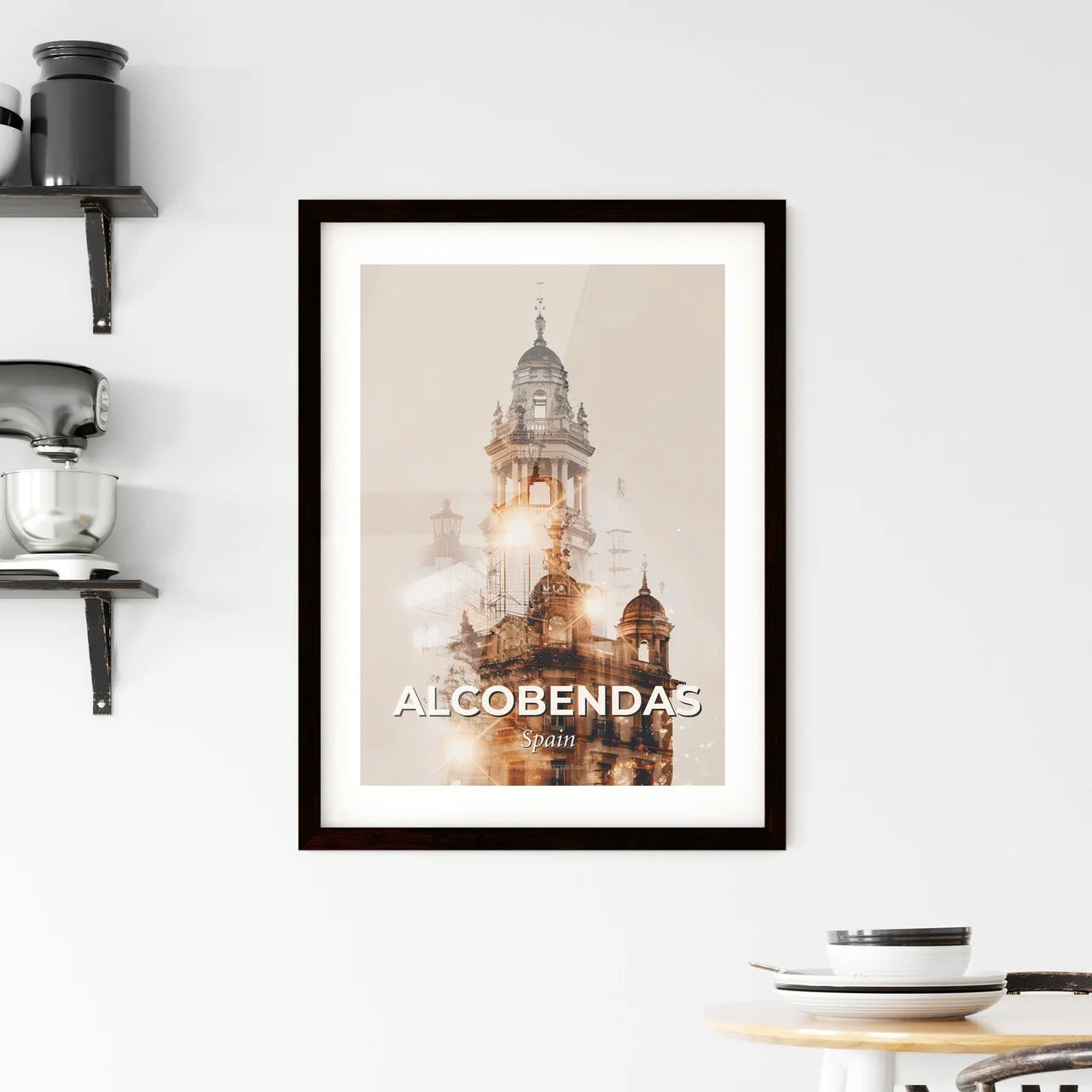 Alcobendas Skyline Iconic Architecture Sparkling Beige Framed Print