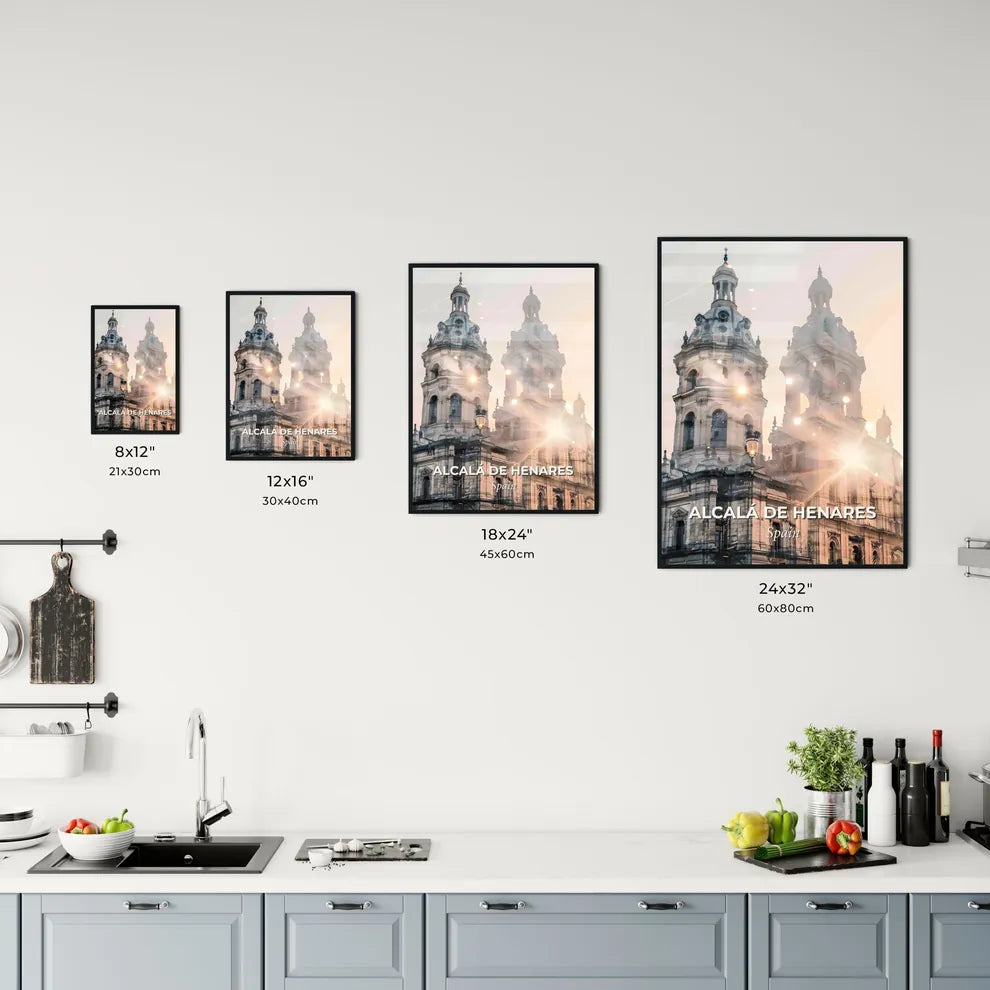 Alcalá de Henares: Skyline Sparkles on Beige Office Art