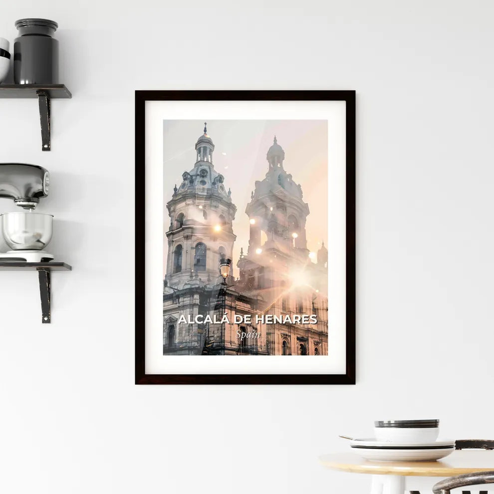 Alcalá de Henares: Skyline Sparkles on Beige Framed Print