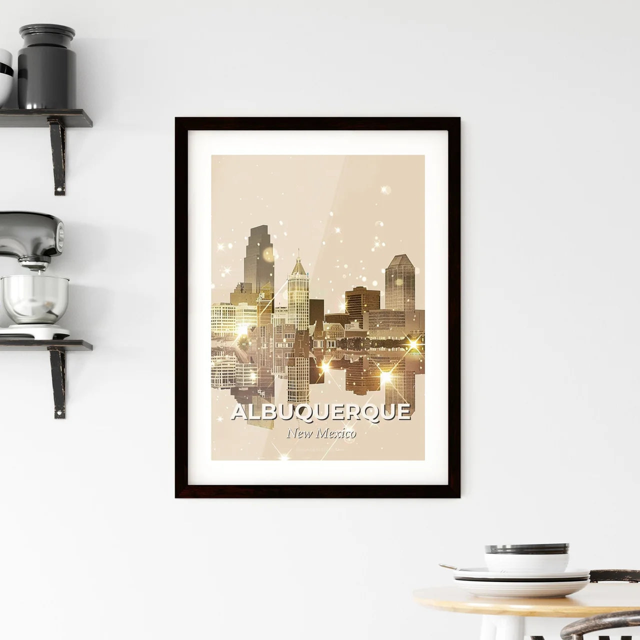 Albuquerque Cityscape Art Deco Skyline Poster Framed Print