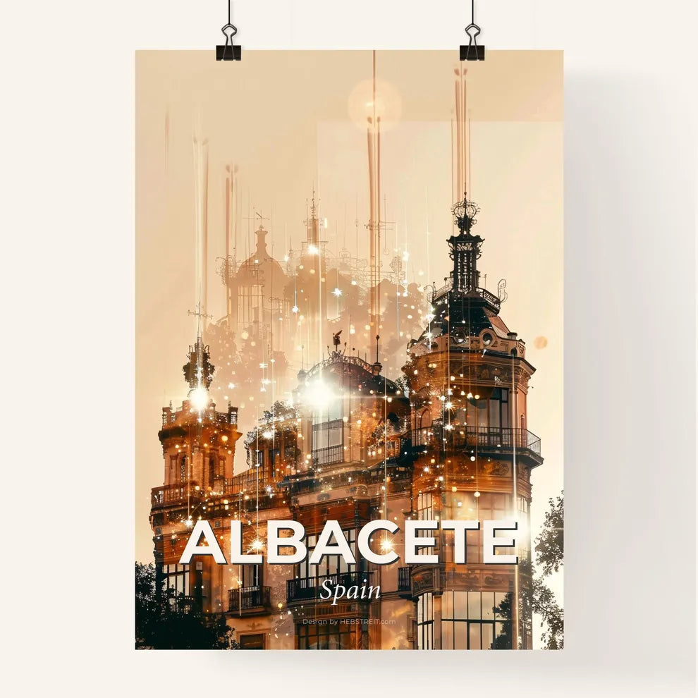 Albacete Skyline Double Exposure Composite Art Poster