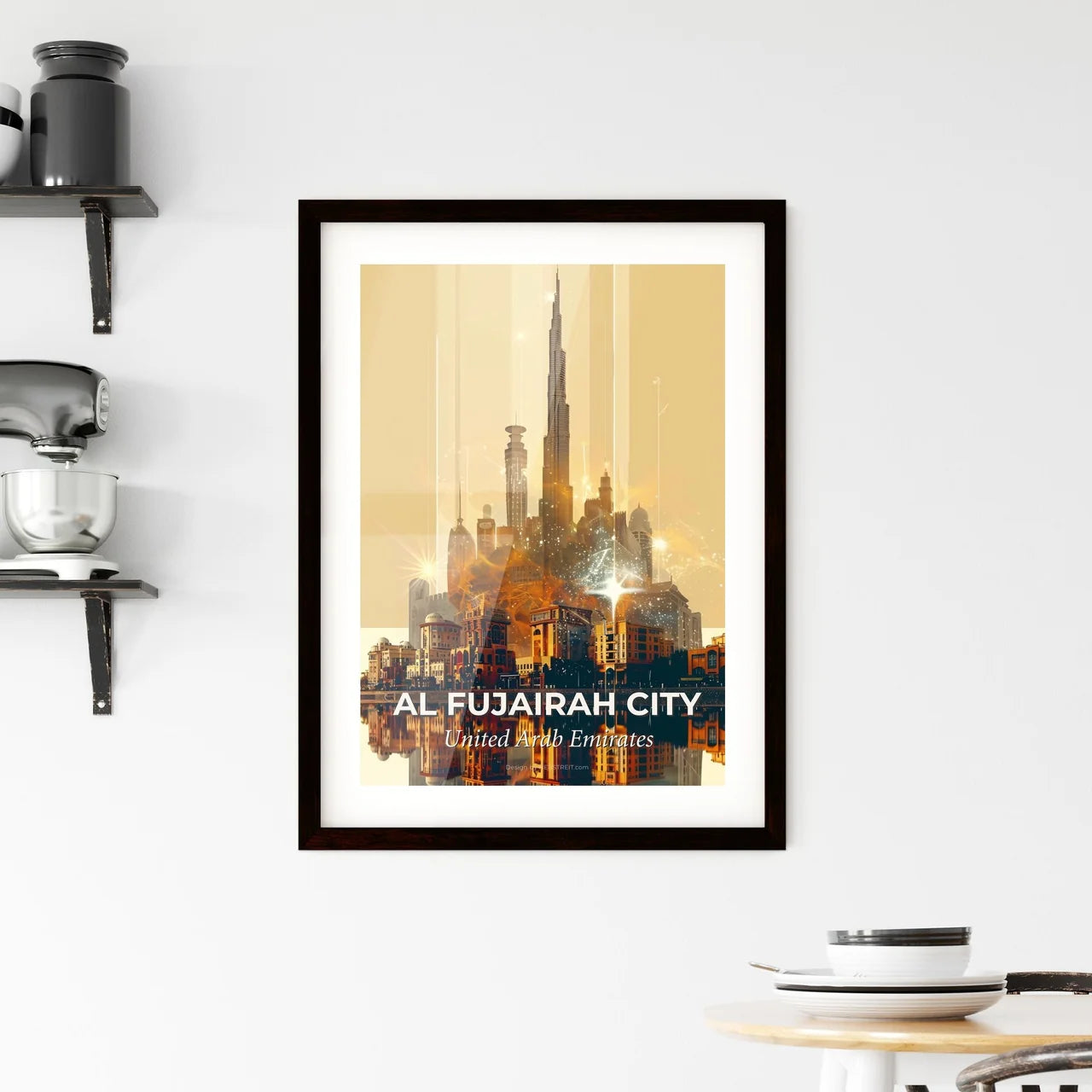 Al Fujairah City Skyline Double Exposure Poster Framed Print