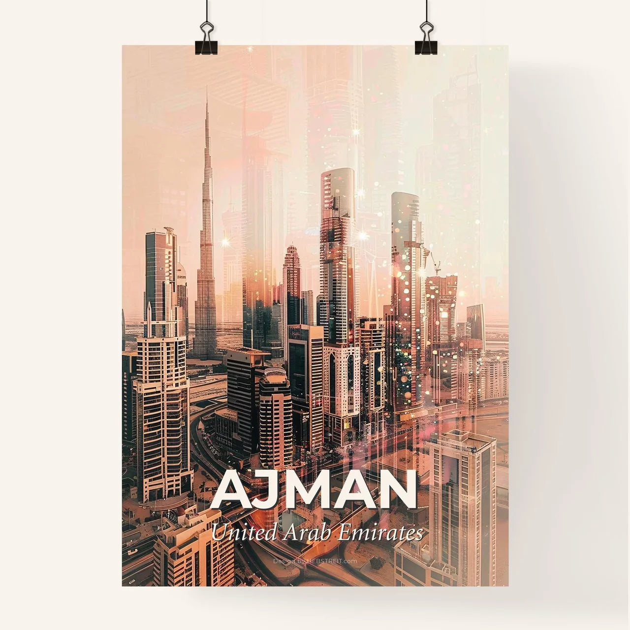 Ajman Skyline Architectural Dream Beige Poster