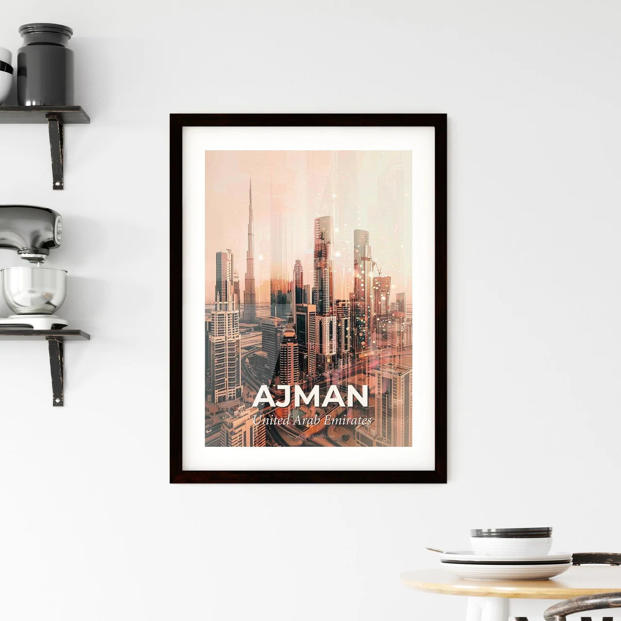 Ajman Skyline Architectural Dream Beige Framed Print