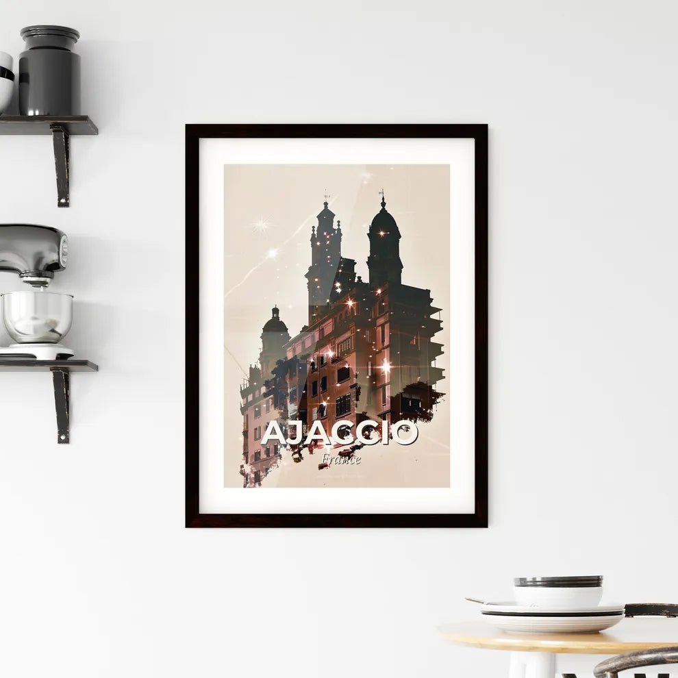 Ajaccio Skyline Silhouette Poster Composite Art Framed Print
