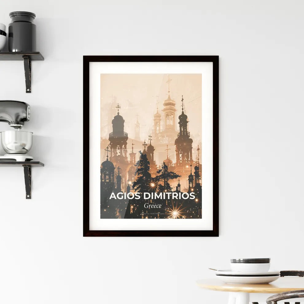 Agios Dimitrios City Skyline Silhouette Art Poster Framed Print