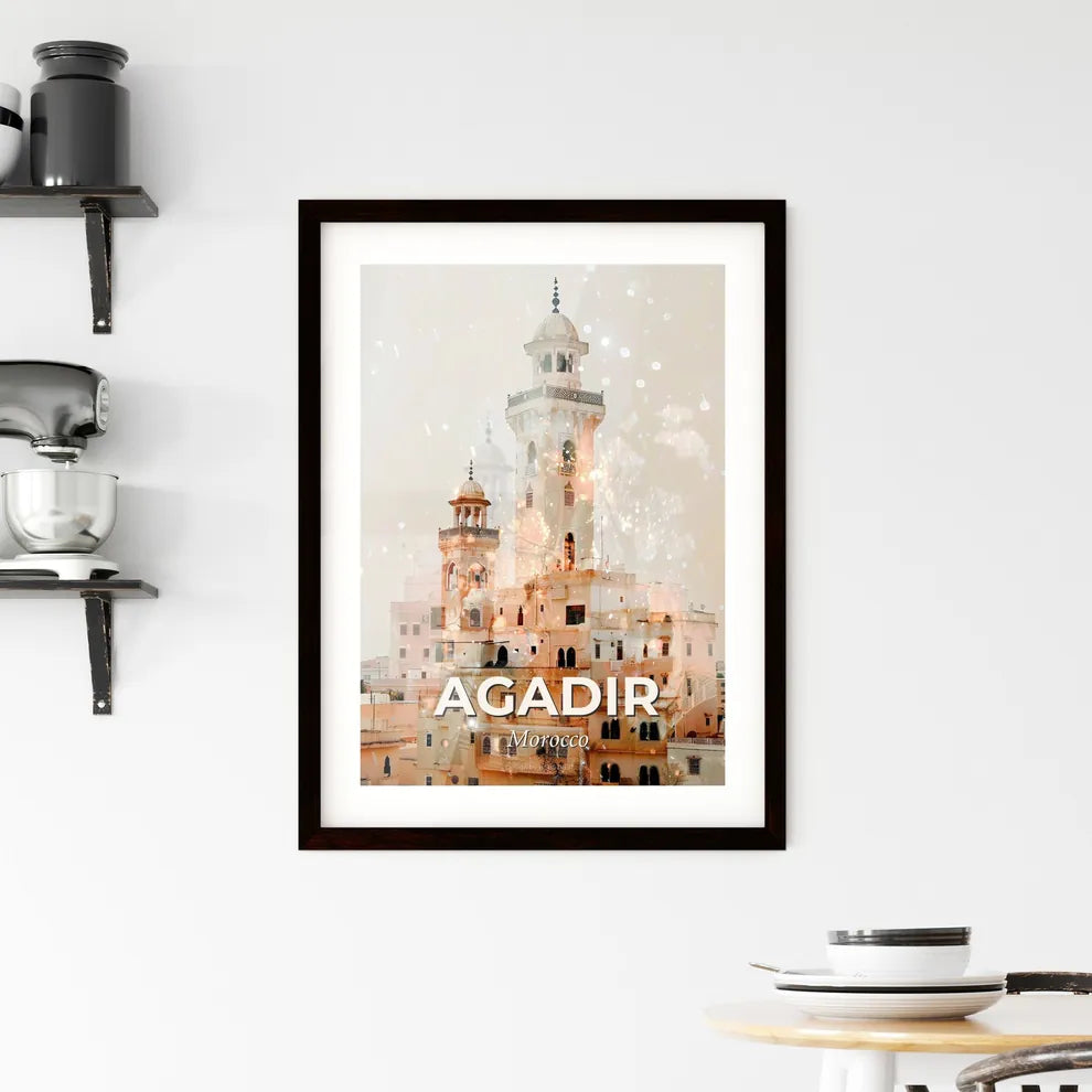 Agadir Skyline Double Exposure Art Poster Framed Print