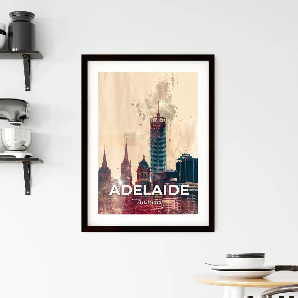 Adelaide Double Exposure Skyline Art Poster Framed Print