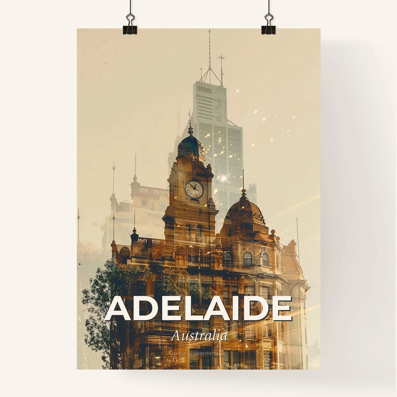 Adelaide: Vibrant Double Exposure Cityscape Art Poster