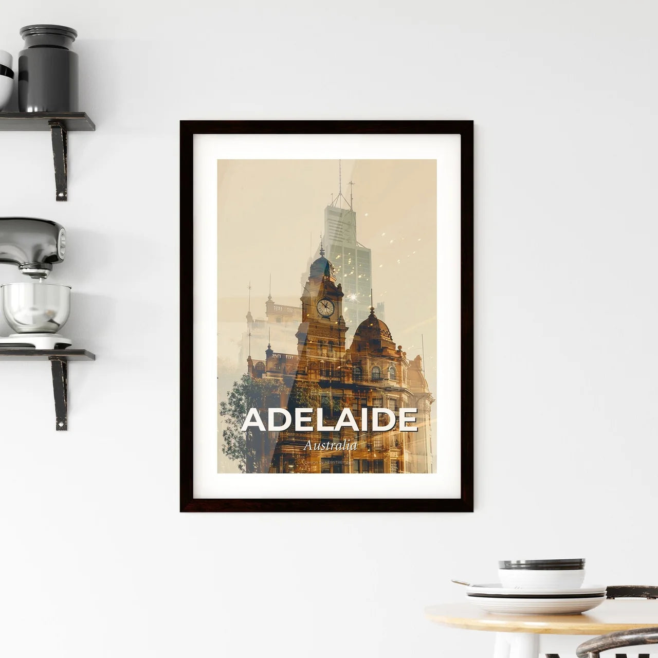 Adelaide: Vibrant Double Exposure Cityscape Art Framed Print