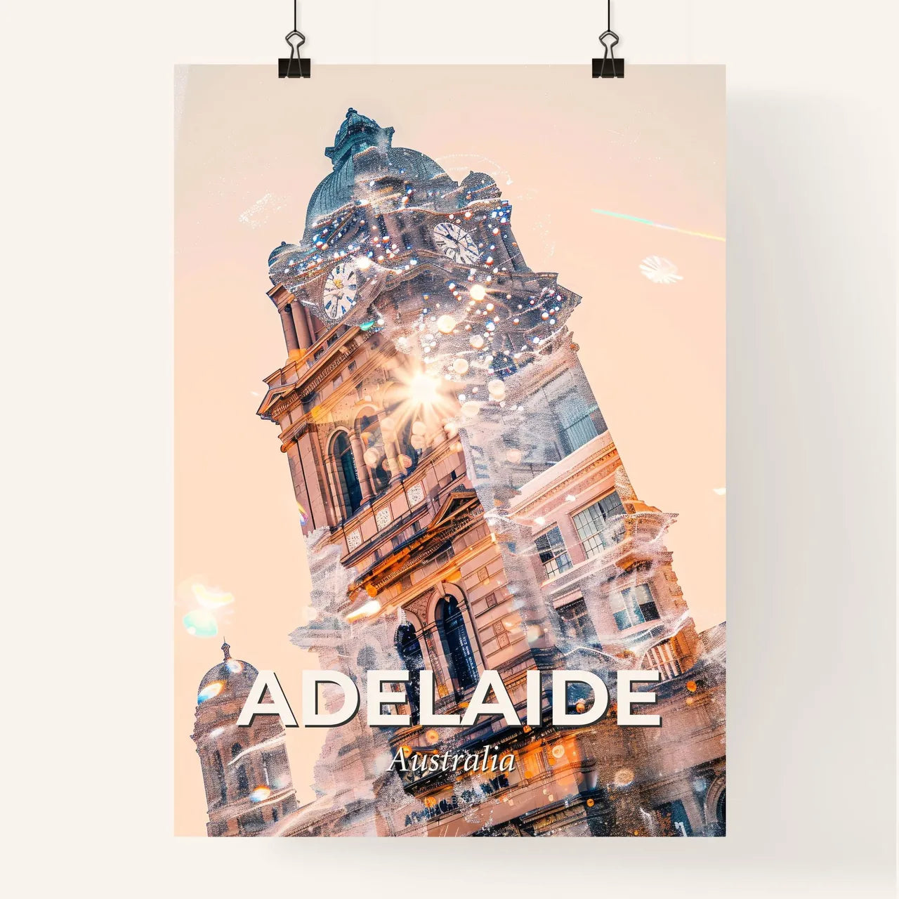 Adelaide Skyline: Architecture Icons in Double Exposure Poster Poster
