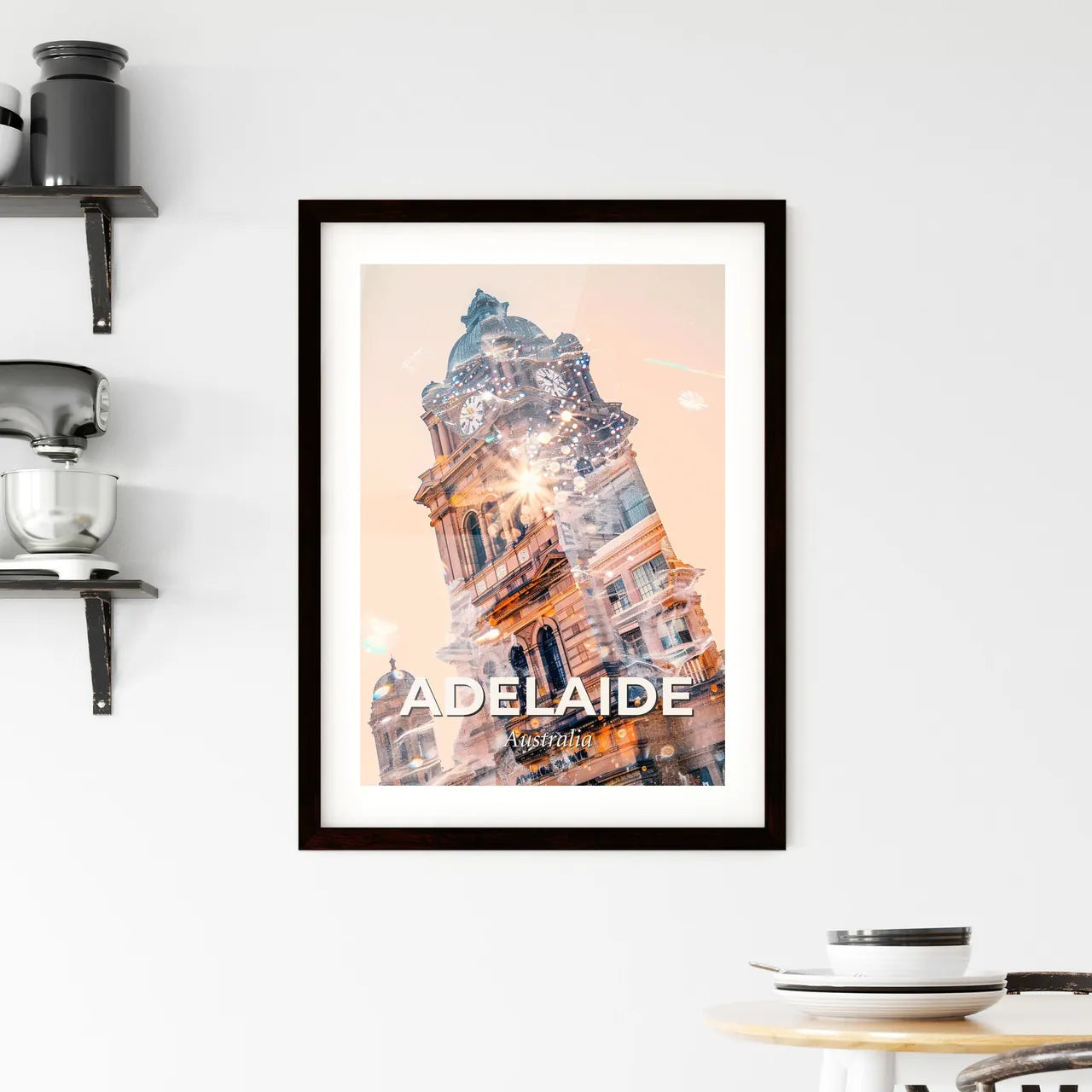 Adelaide Skyline: Architecture Icons in Double Exposure Poster Framed Print