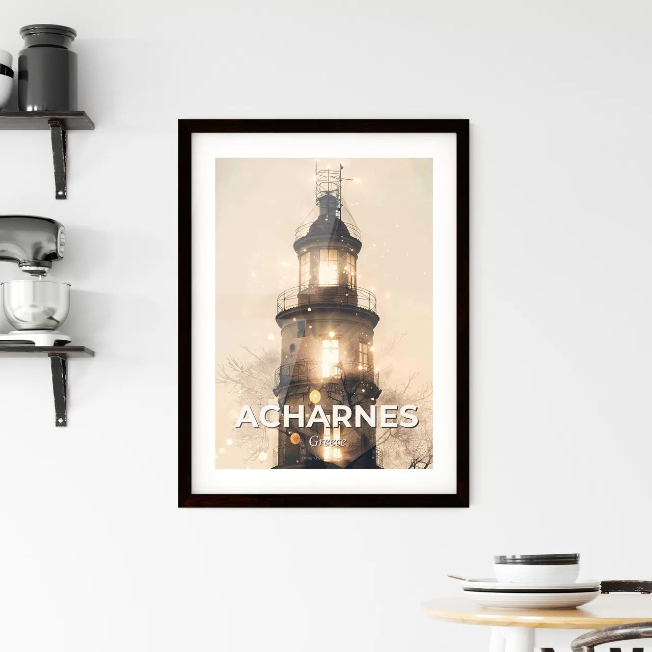 Acharnes Cityscape Silhouette Poster Art Framed Print