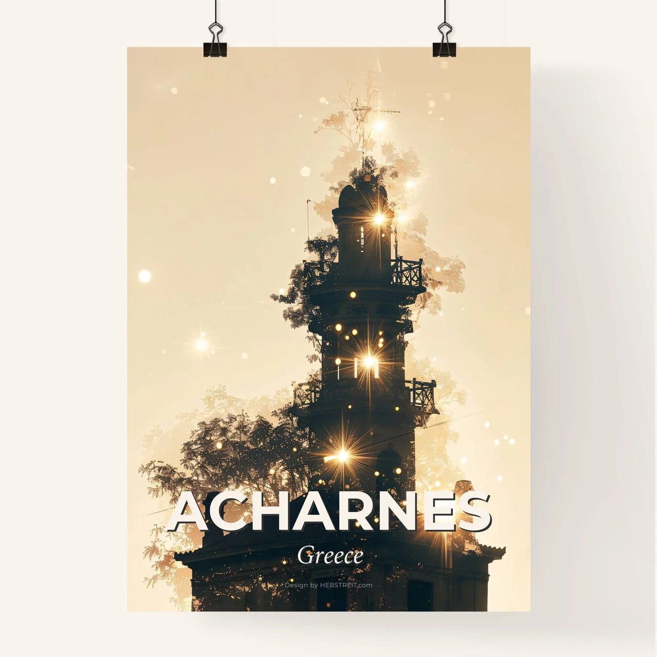 Acharnes Skyline Silhouette Composite Artwork Poster