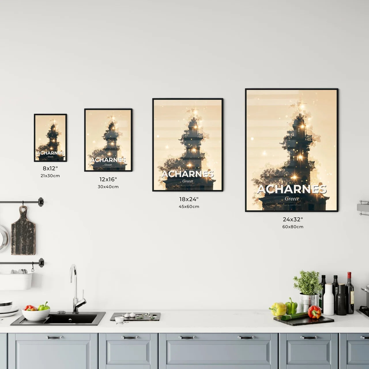 Acharnes Skyline Silhouette Composite Artwork Office Art