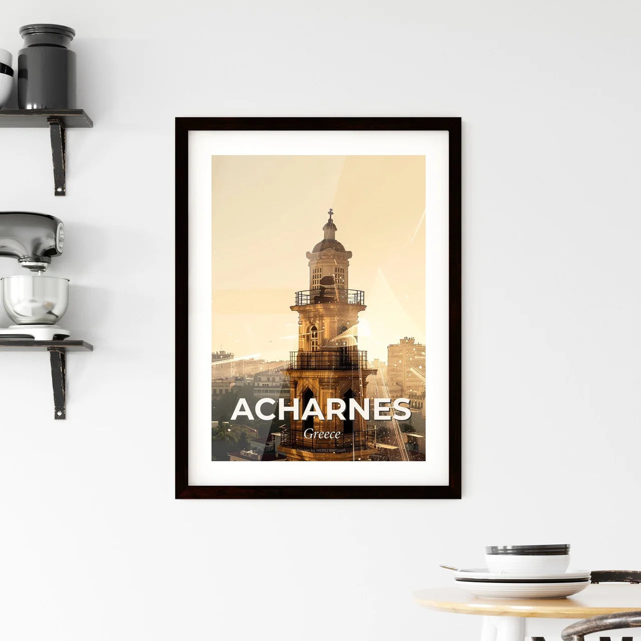 Acharnes City Silhouette Skyline Art Poster Framed Print