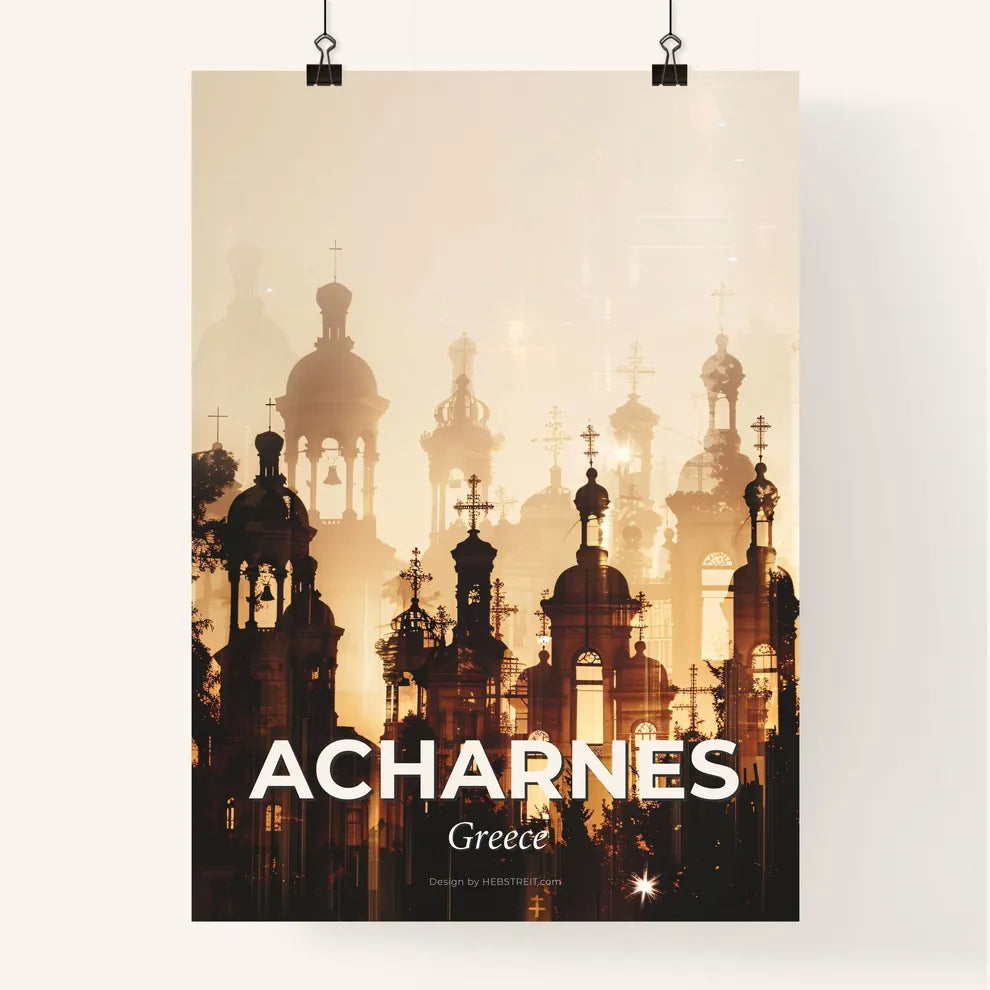 Acharnes Greece Double Exposure Cityscape Skyline Artwork Poster Poster