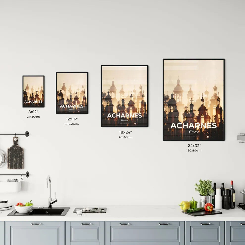 Acharnes Greece Double Exposure Cityscape Skyline Artwork Poster Office Art