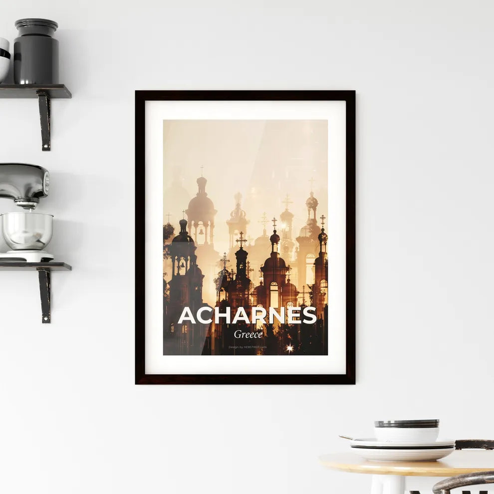 Acharnes Greece Double Exposure Cityscape Skyline Artwork Poster Framed Print