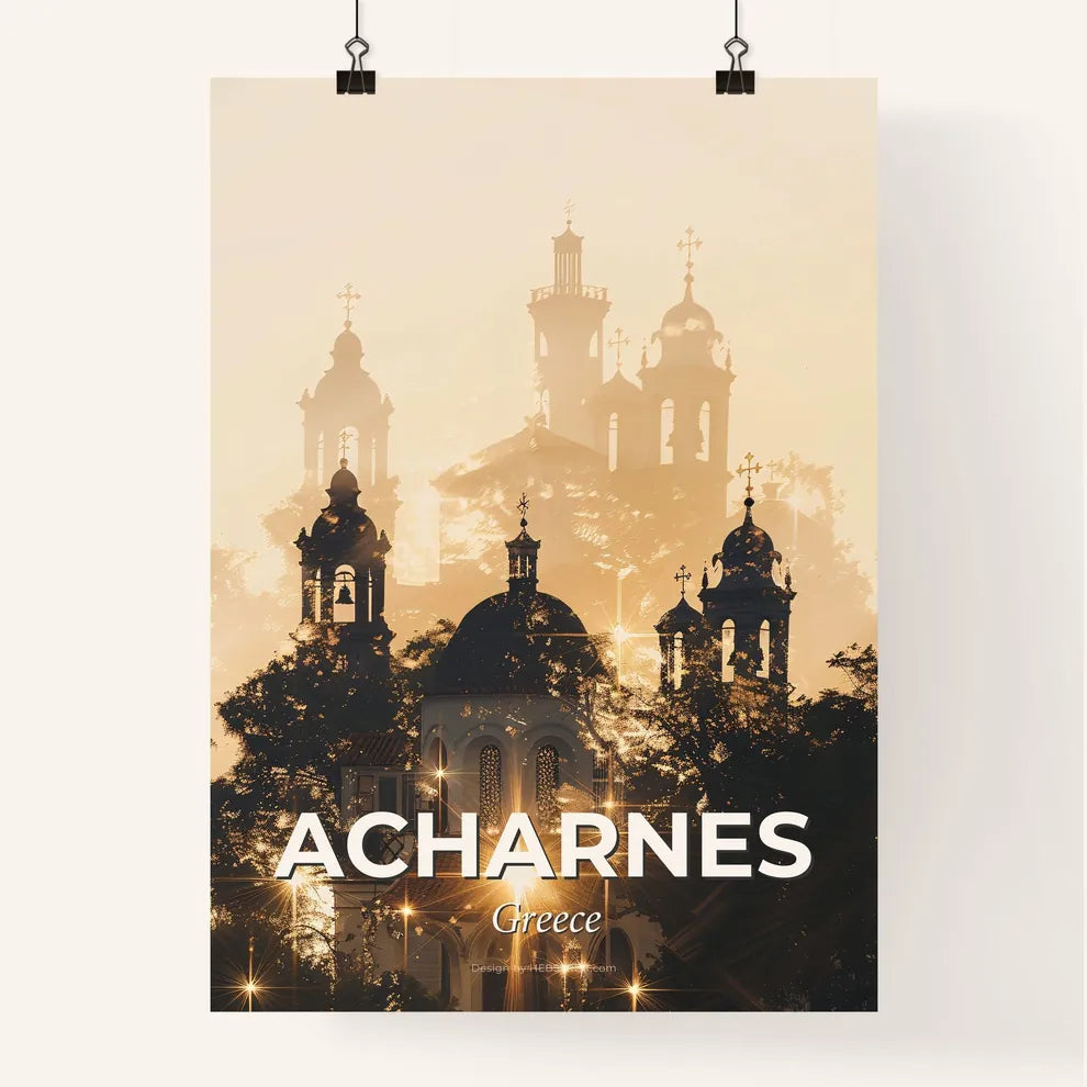 Acharnes City Skyline Beige Sparks Poster Poster