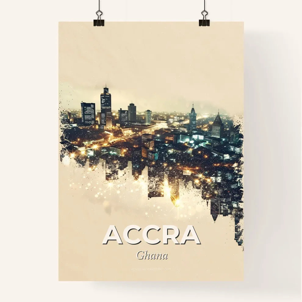 Accra Double Exposure Skyline on Beige Backdrop Poster