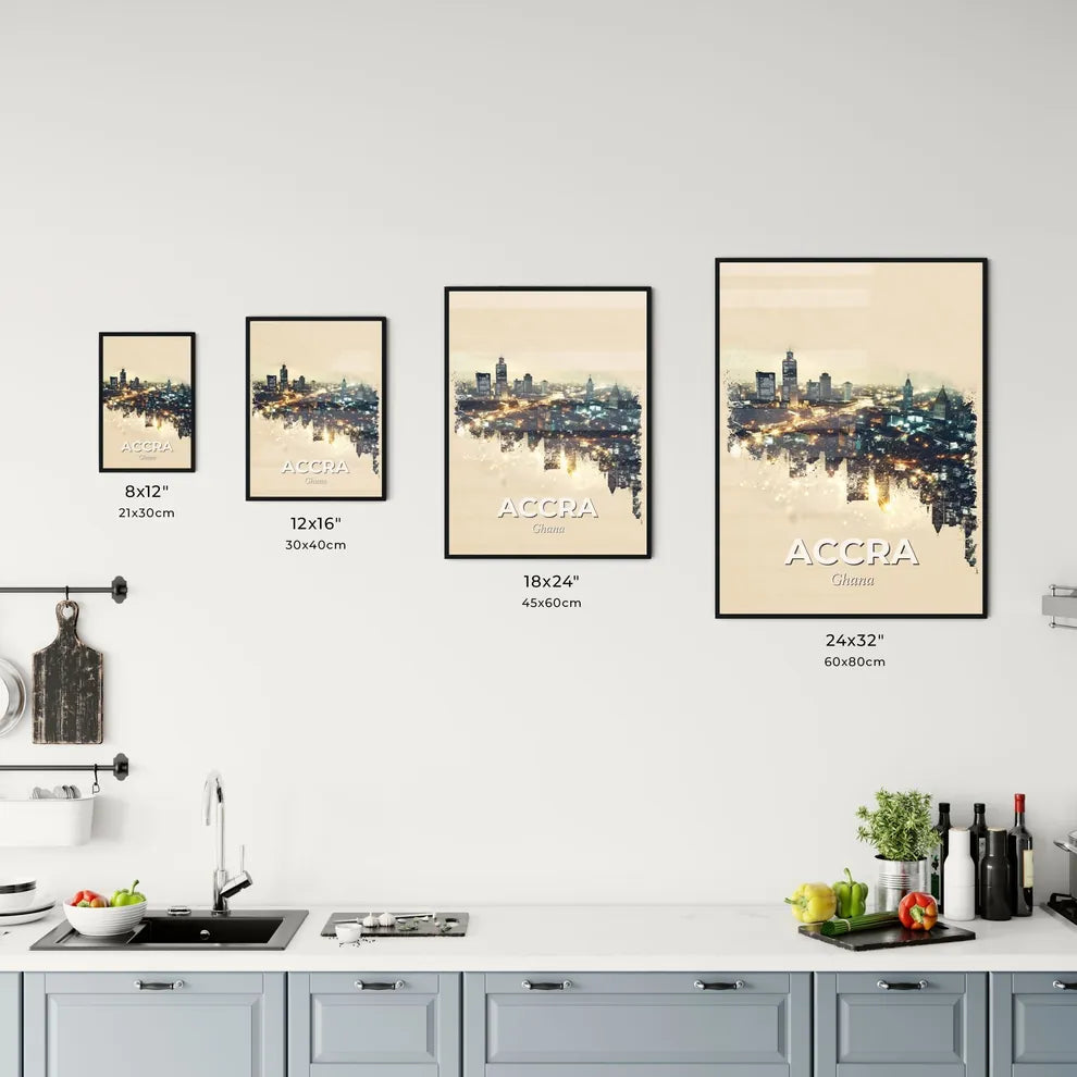 Accra Double Exposure Skyline on Beige Backdrop Office Art
