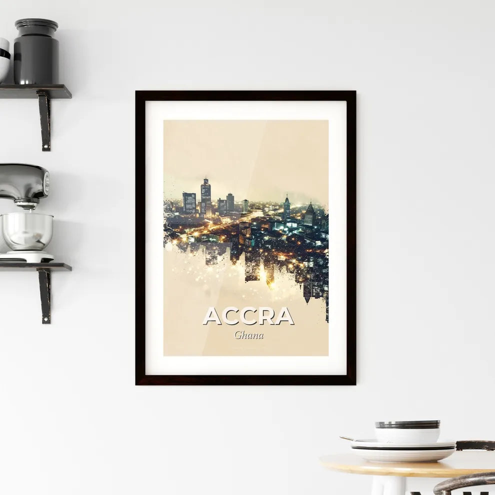 Accra Double Exposure Skyline on Beige Backdrop Framed Print