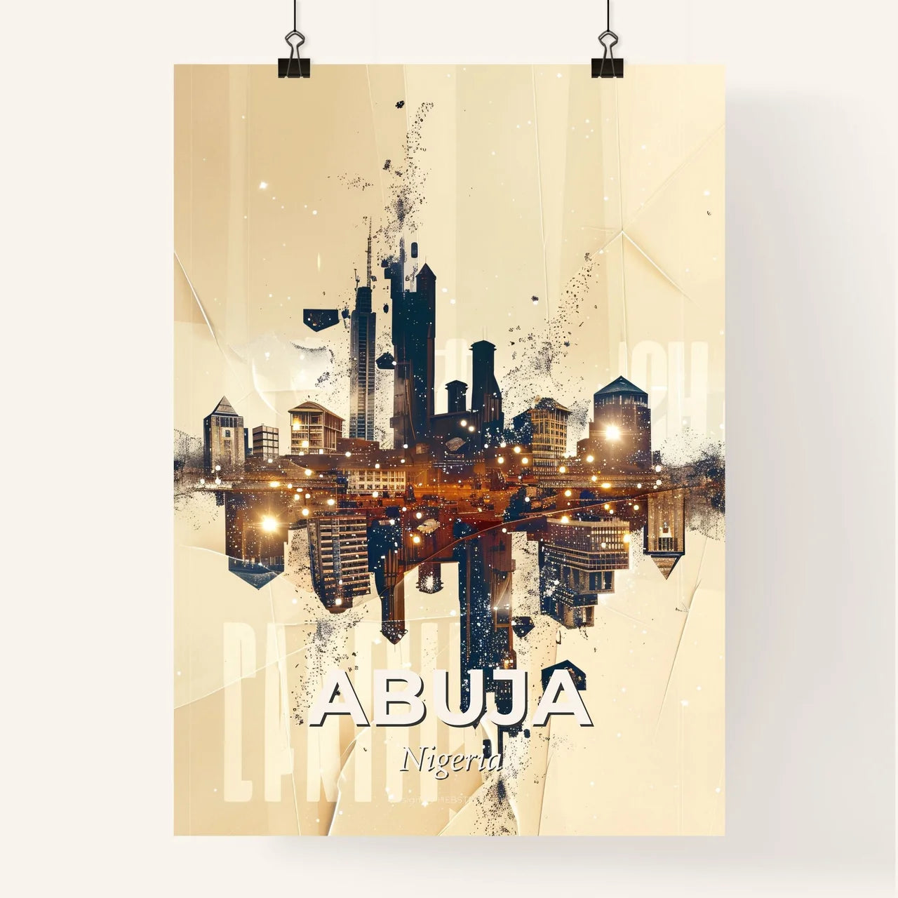 Abuja City Skyline Composite Art: Unique Beige Beauty Poster