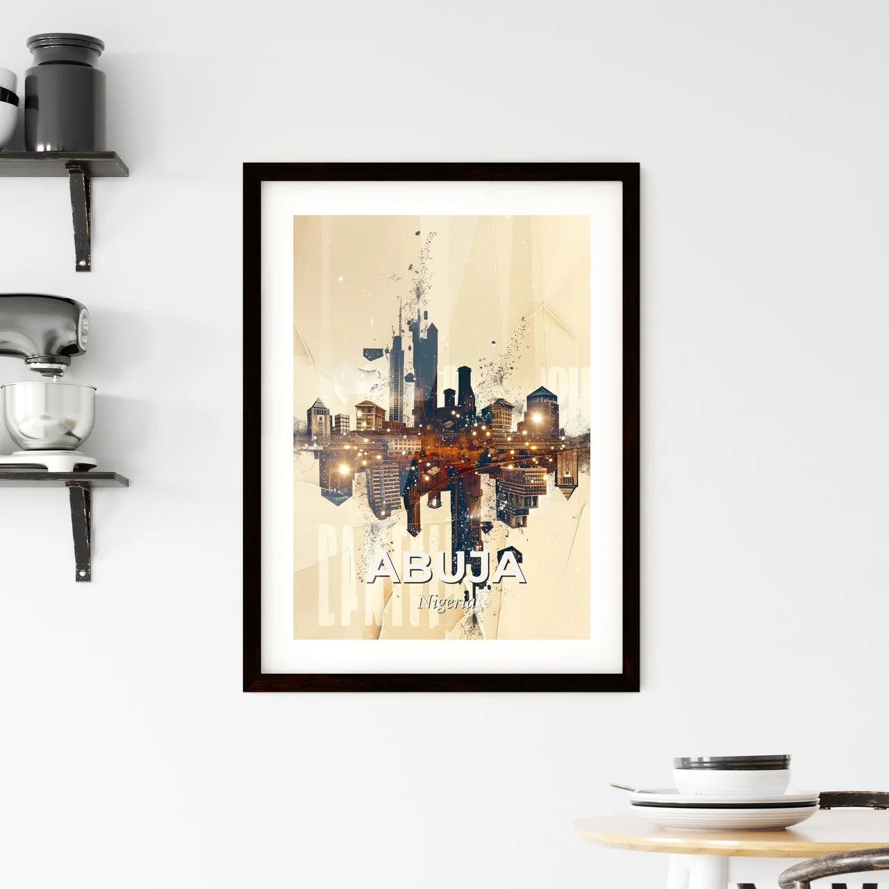 Abuja City Skyline Composite Art: Unique Beige Beauty Framed Print