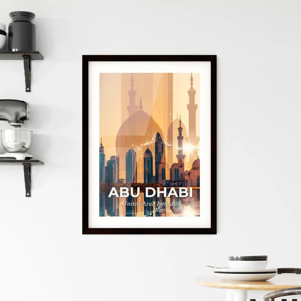 Abu Dhabi City Skyline Double Exposure Pastel Poster Framed Print