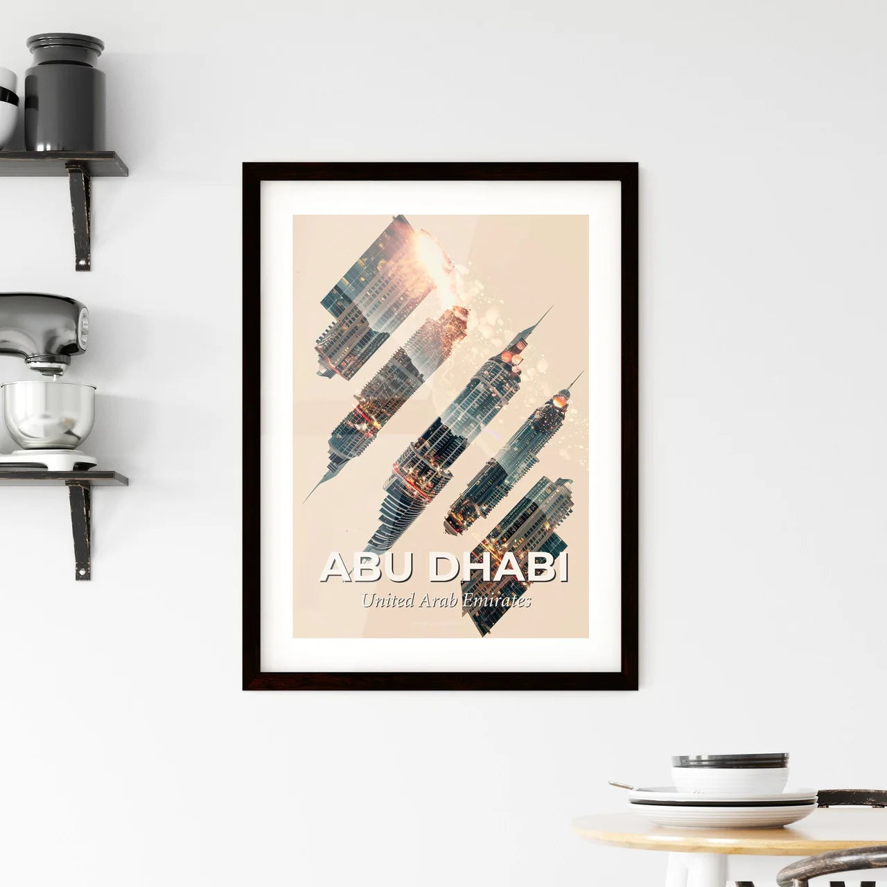 Abu Dhabi City Skyline Double Exposure Poster Framed Print
