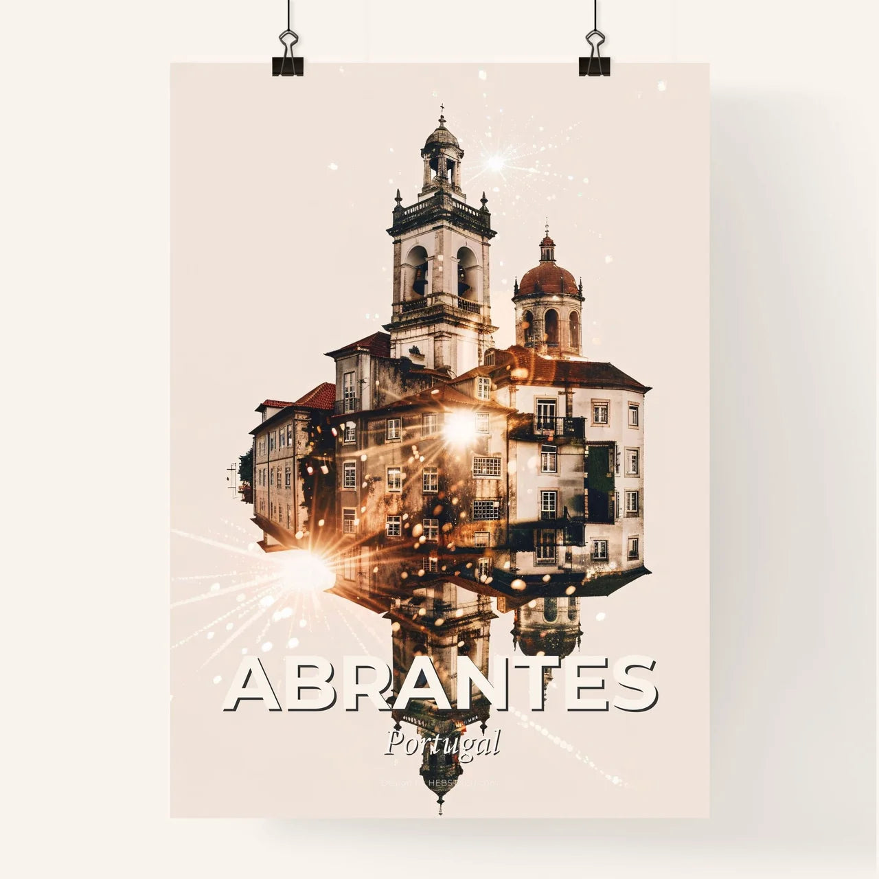 Abrantes, Portugal: City Skyline Art on Beige Poster