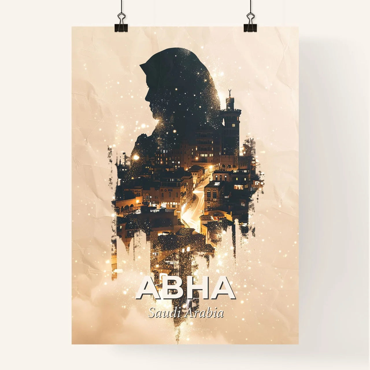 Abha City Composite Art: Skyline Beauty in Beige Poster