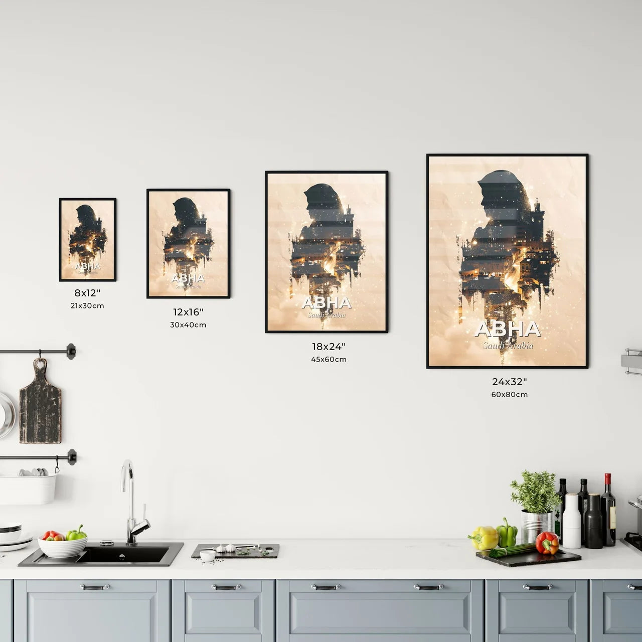Abha City Composite Art: Skyline Beauty in Beige Office Art