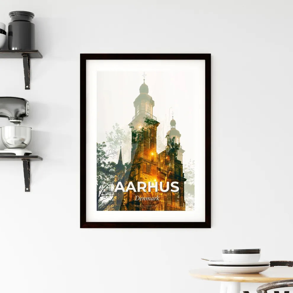 Aarhus Skyline Composite Silhouette Poster Art Framed Print