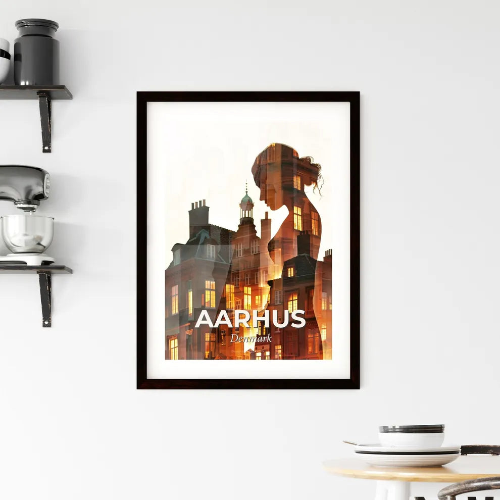 Aarhus Skyline Double Exposure Cityscape Poster Art Framed Print