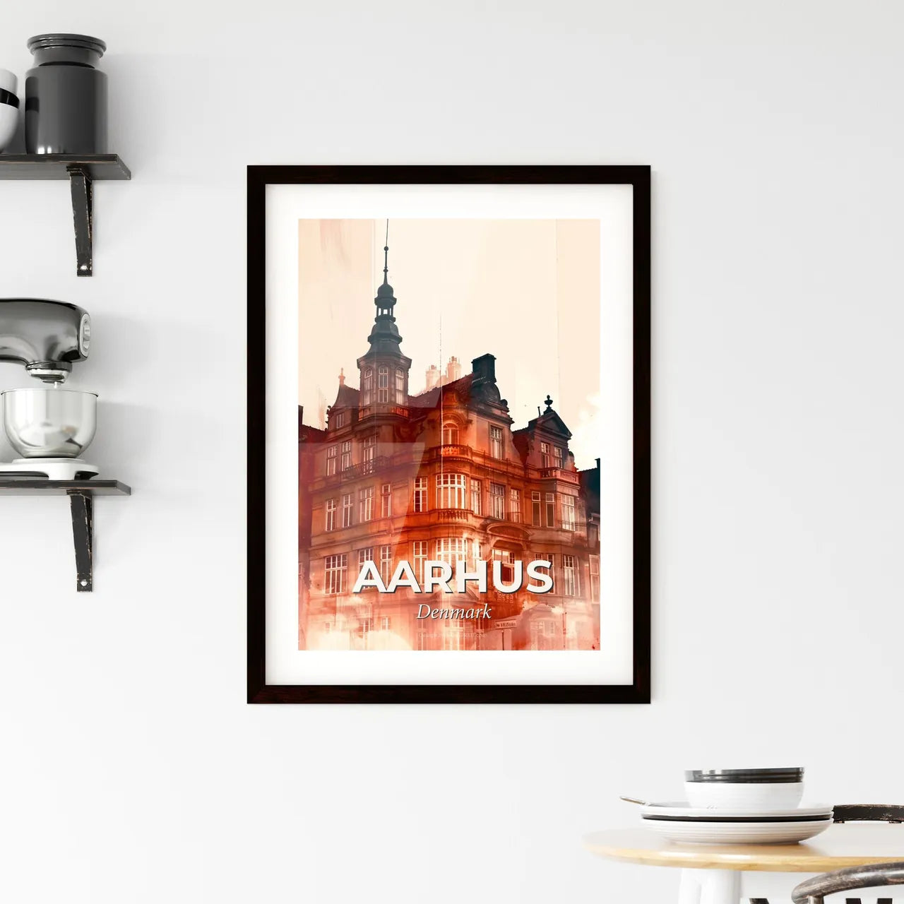 Aarhus: Blistering City Skyline Silhouette Framed Print