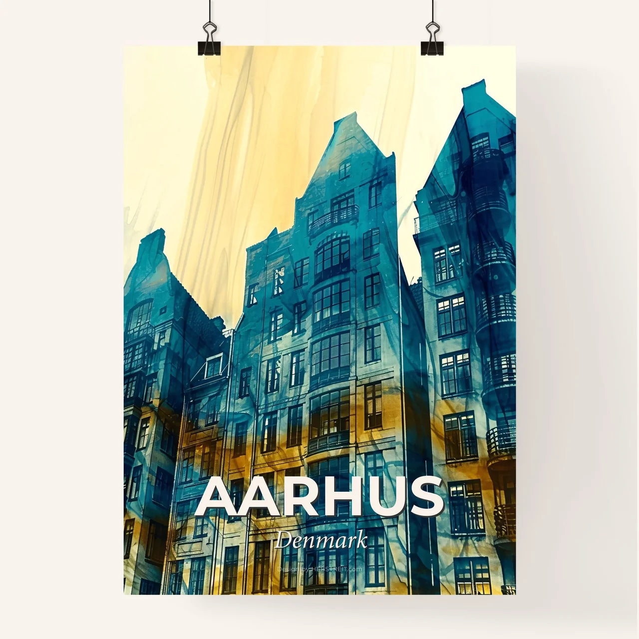 Aarhus Skyline Composite Art Vibrant Bright Poster Poster