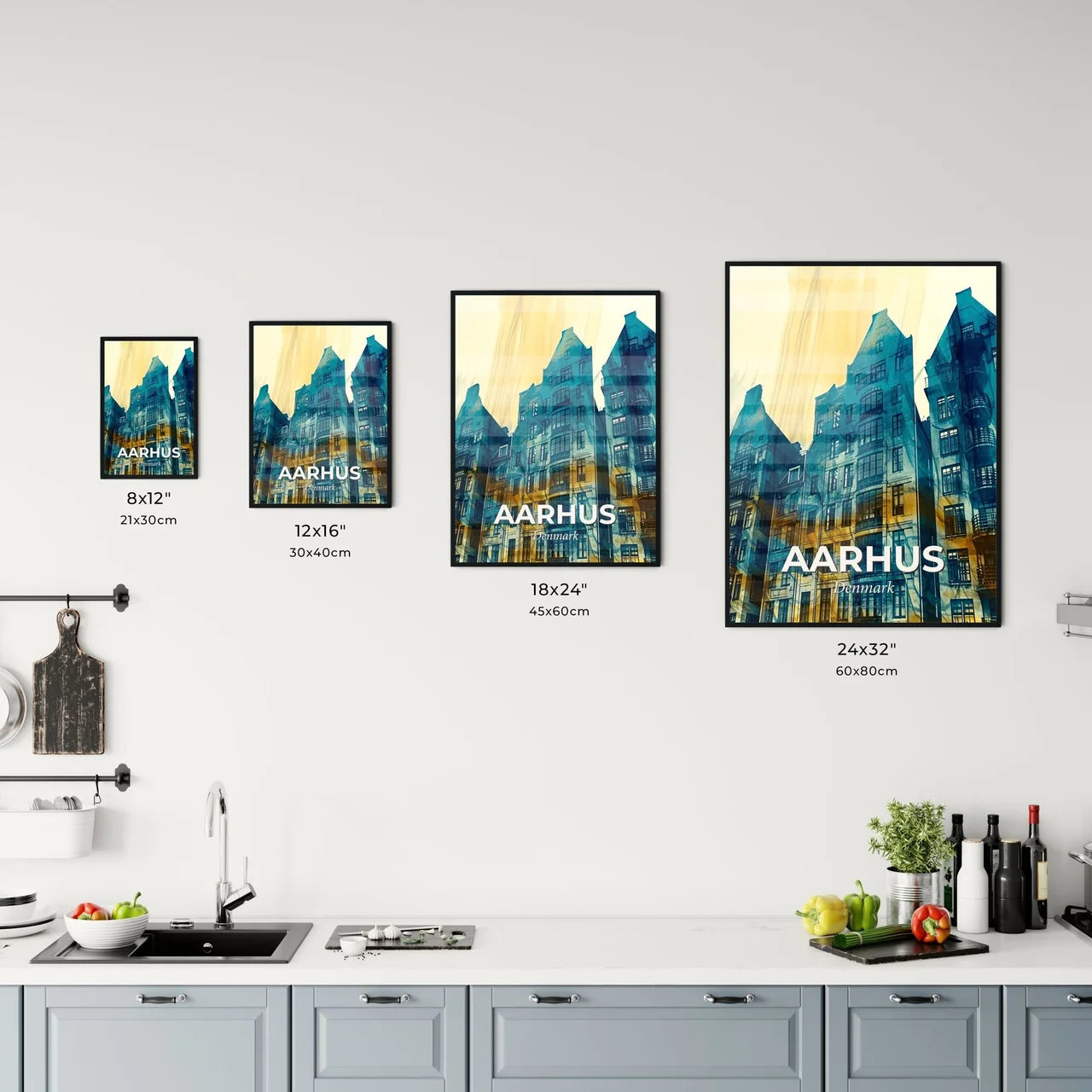 Aarhus Skyline Composite Art Vibrant Bright Poster Office Art