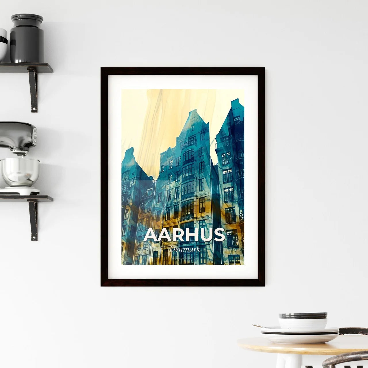 Aarhus Skyline Composite Art Vibrant Bright Poster Framed Print
