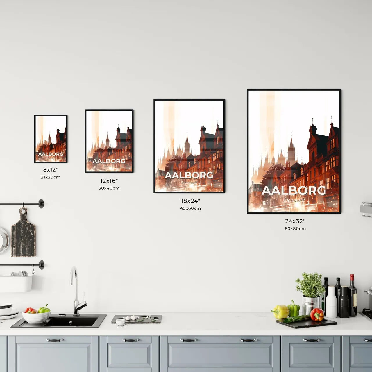 Aalborg Cityscape Skyline Silhouette Art Poster Office Art