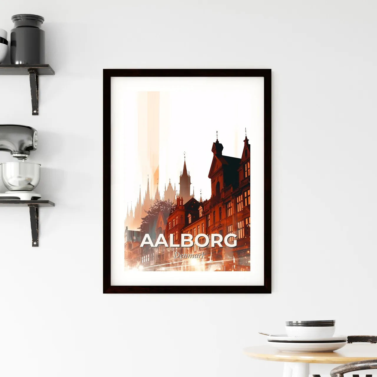 Aalborg Cityscape Skyline Silhouette Art Poster Framed Print