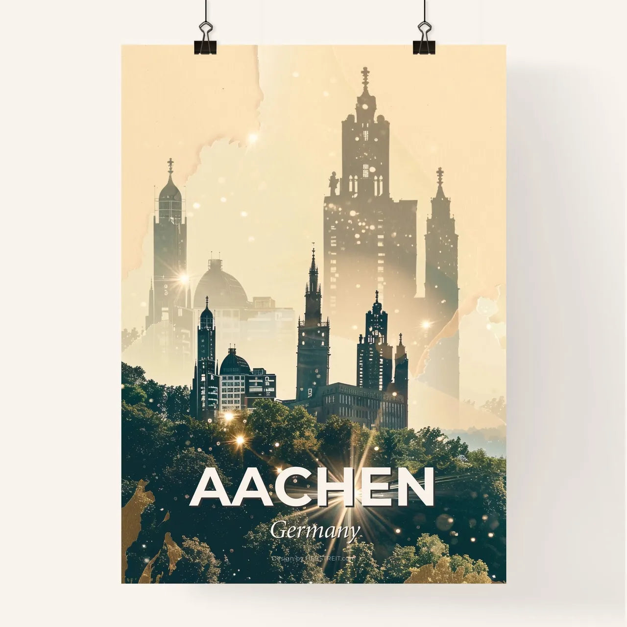 Aachen City Skyline Art Deco Poster Poster