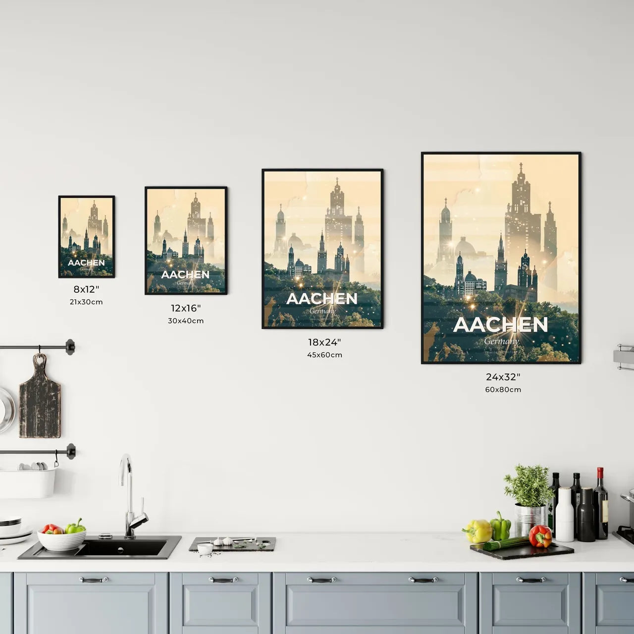 Aachen City Skyline Art Deco Poster Office Art