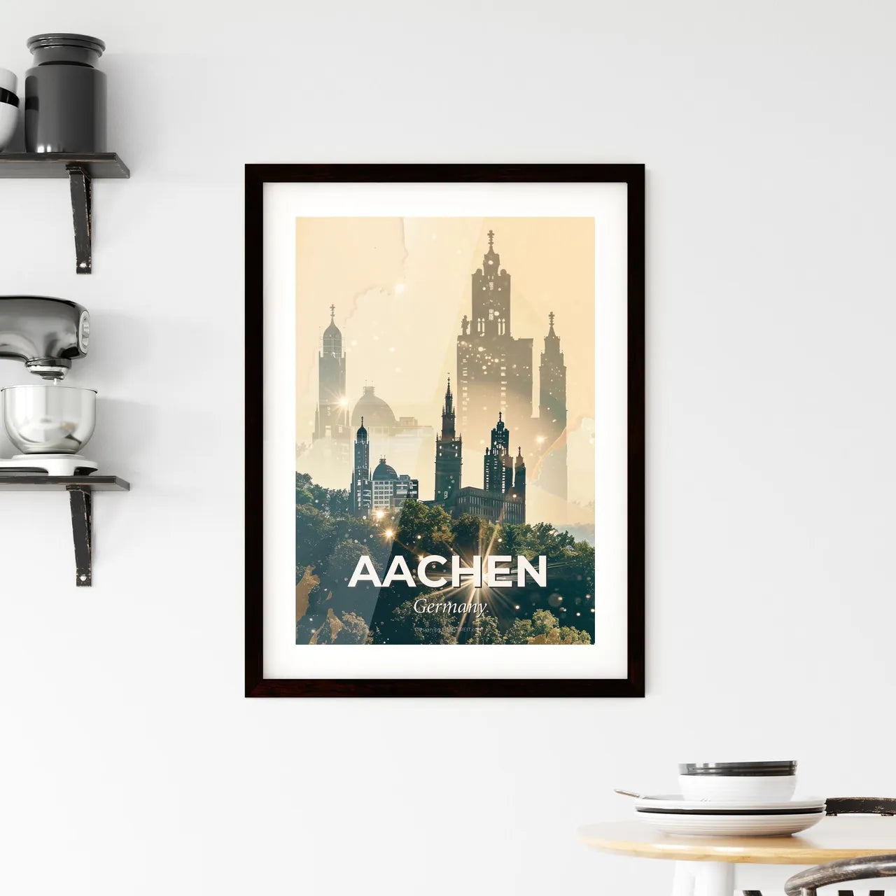 Aachen City Skyline Art Deco Poster Framed Print